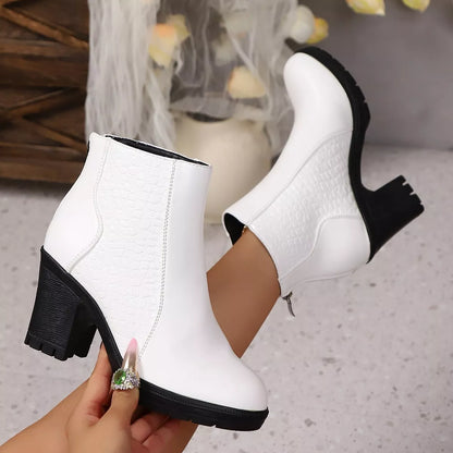 Point Toe Block Heels Boots White