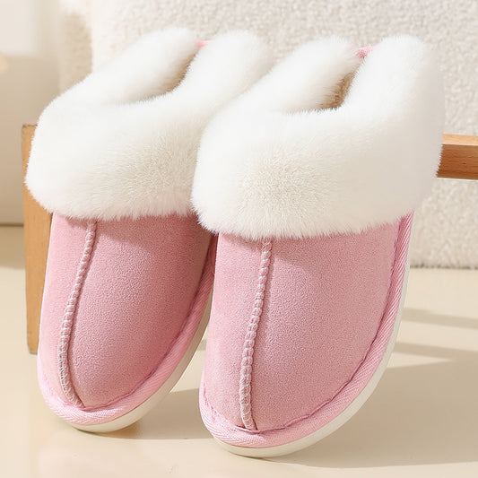 Winter suede fur mouth cotton slippers Pink