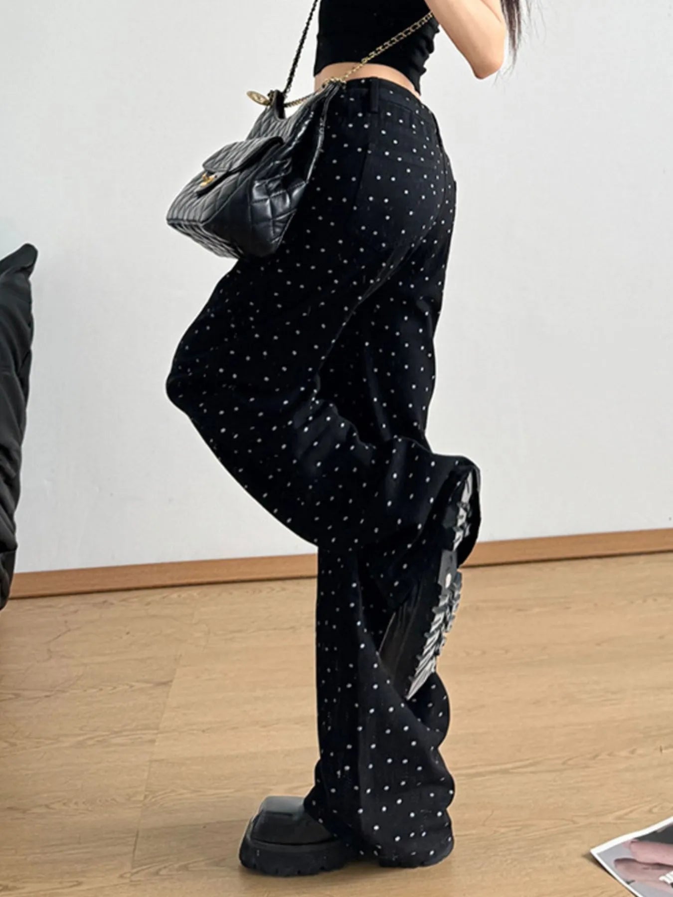 Polka Dot Wide Leg Drawstring Pants