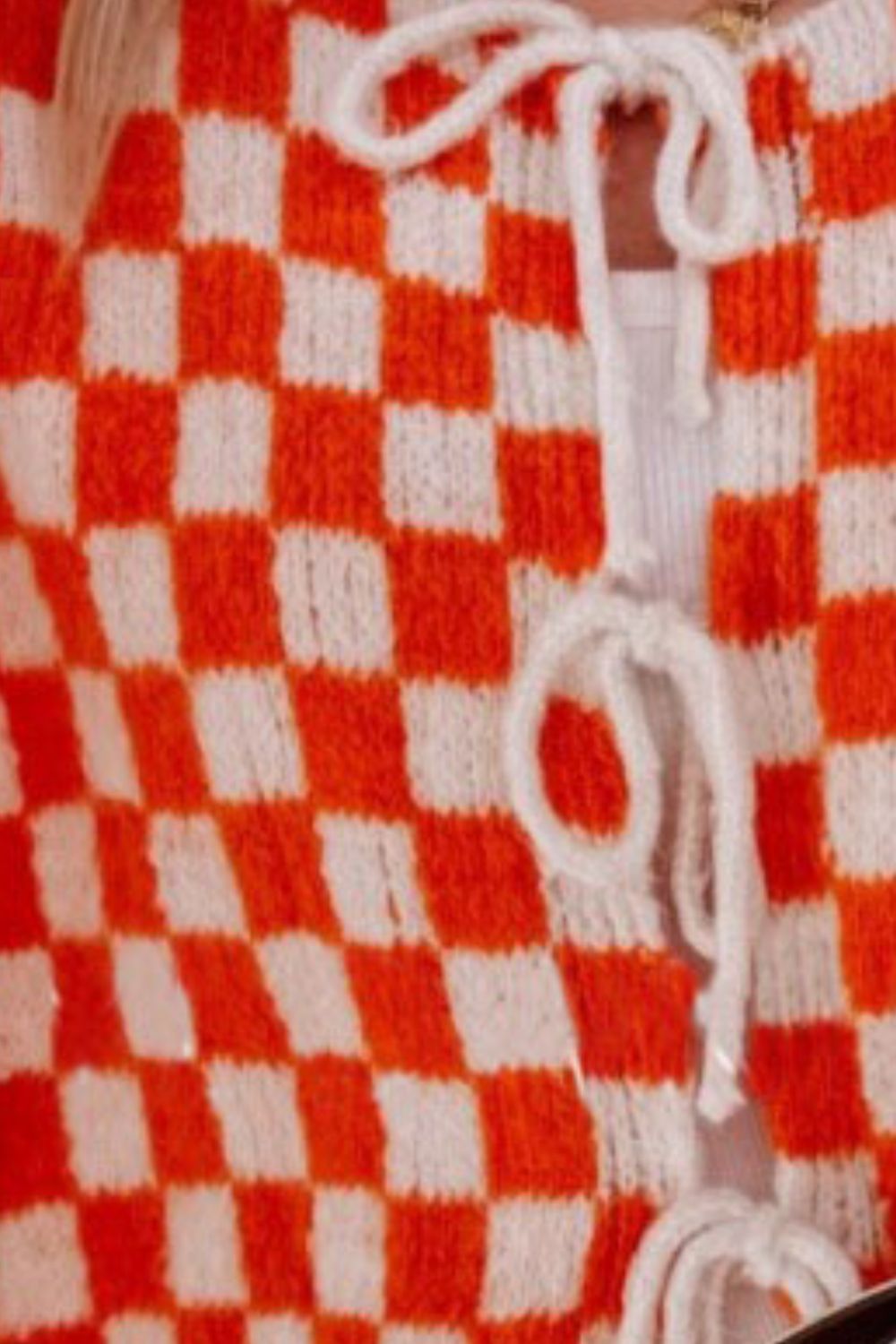 Back To School Sweater - Double Take Tied Checkered Dropped Shoulder Flounce Sleeve Cardigan