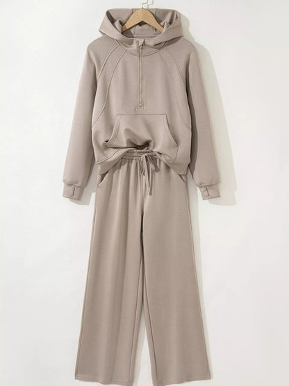 Half Zip Long Sleeve Hoodie and Pants 2pcs Outfit