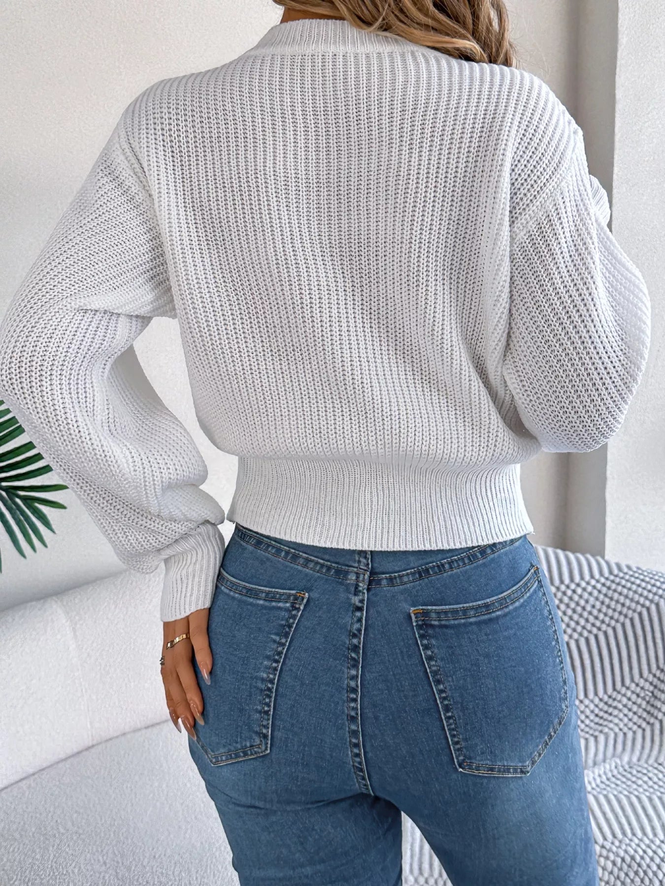Cable Knit Diamond Pattern Long Sleeve Sweater