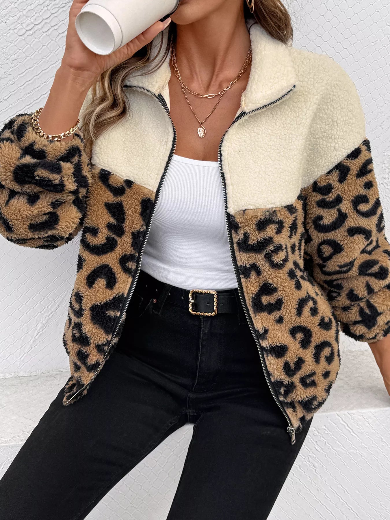 Leopard Zip Up Fleece Jacket