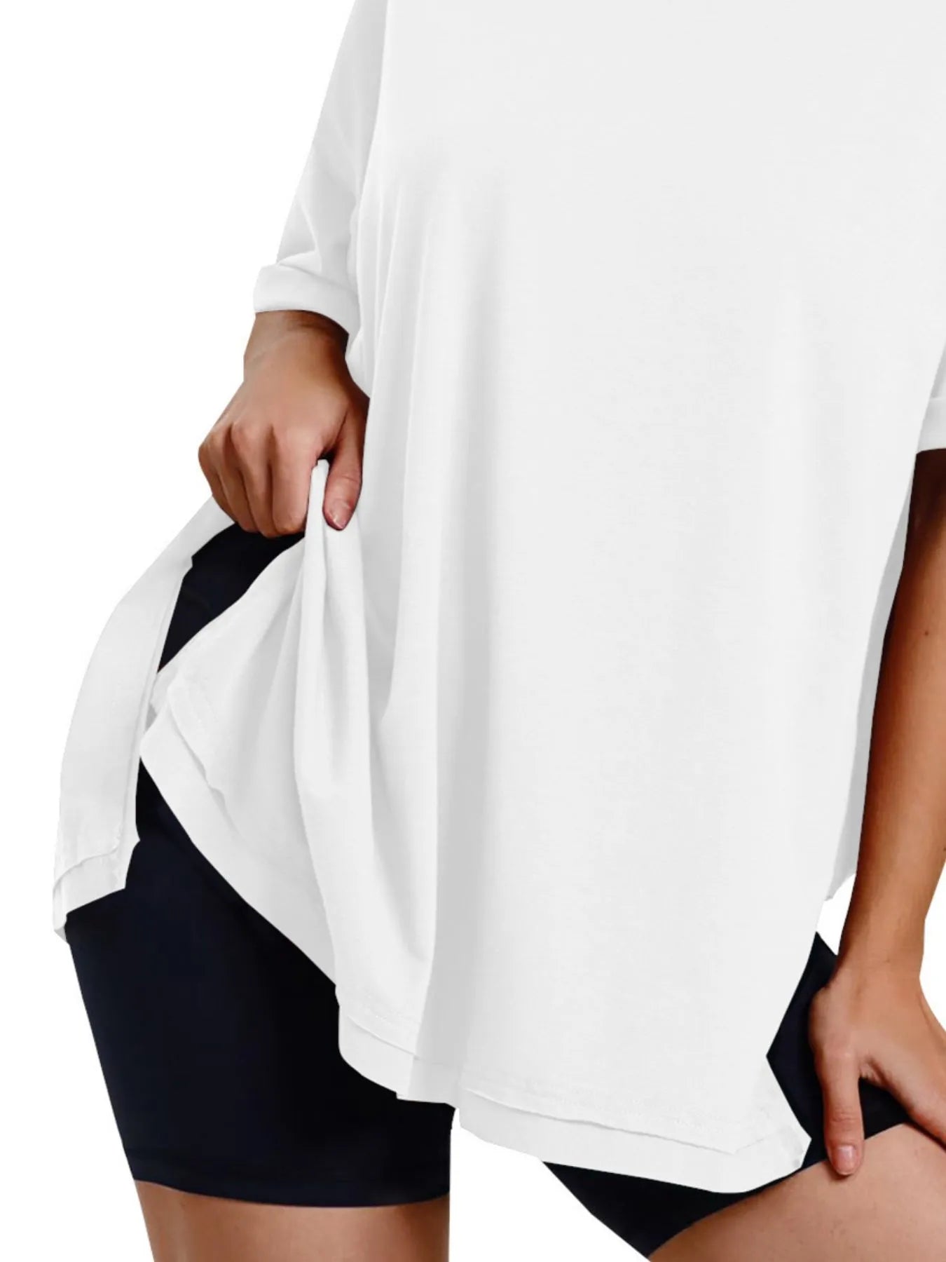 Full Size Oversized Drop Shoulder Side Slit T-Shirt Plus Size