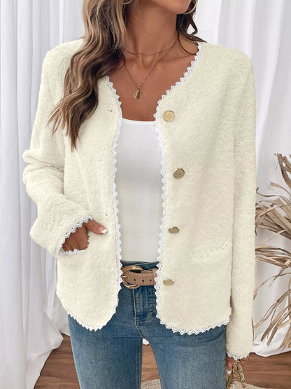 Lace Detail Button Up Long Sleeve Outerwear