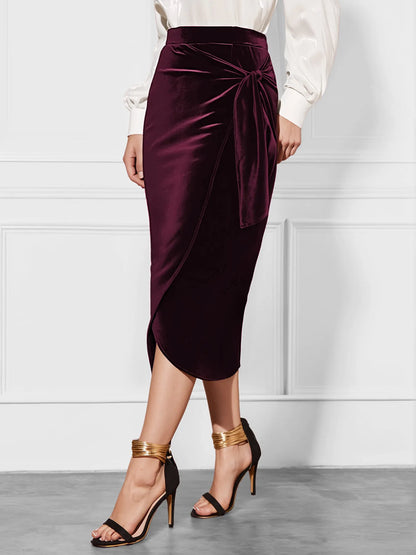 Side Tied Velvet Skirt Burgundy