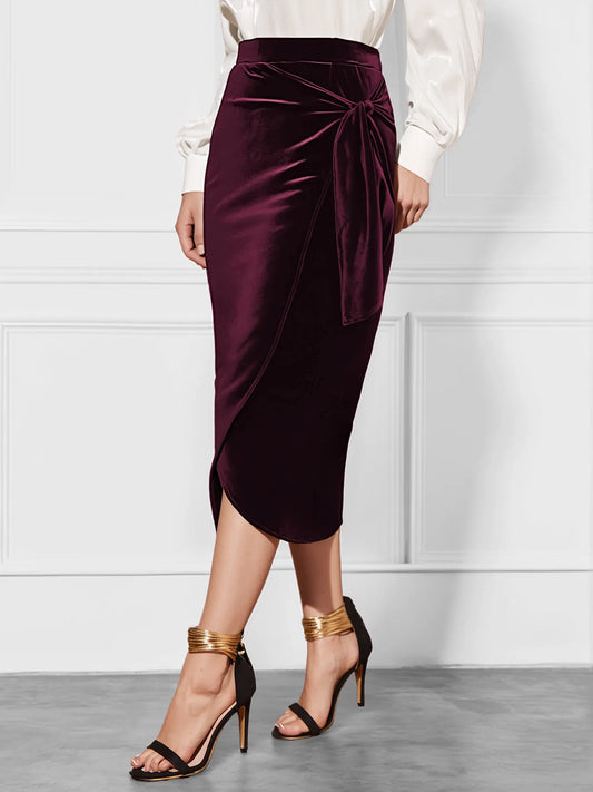 Side Tied Velvet Skirt Burgundy
