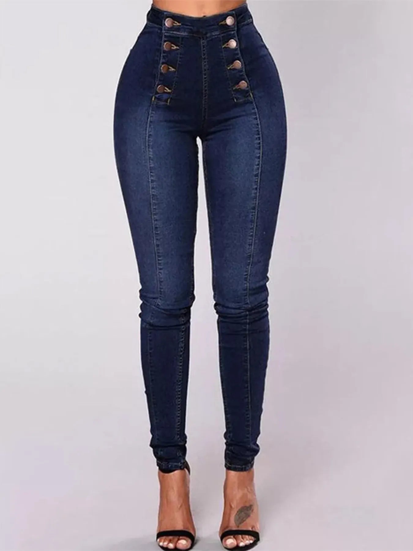 Full Size High-Waisted Double-Breasted Skinny Jeans Plus Size