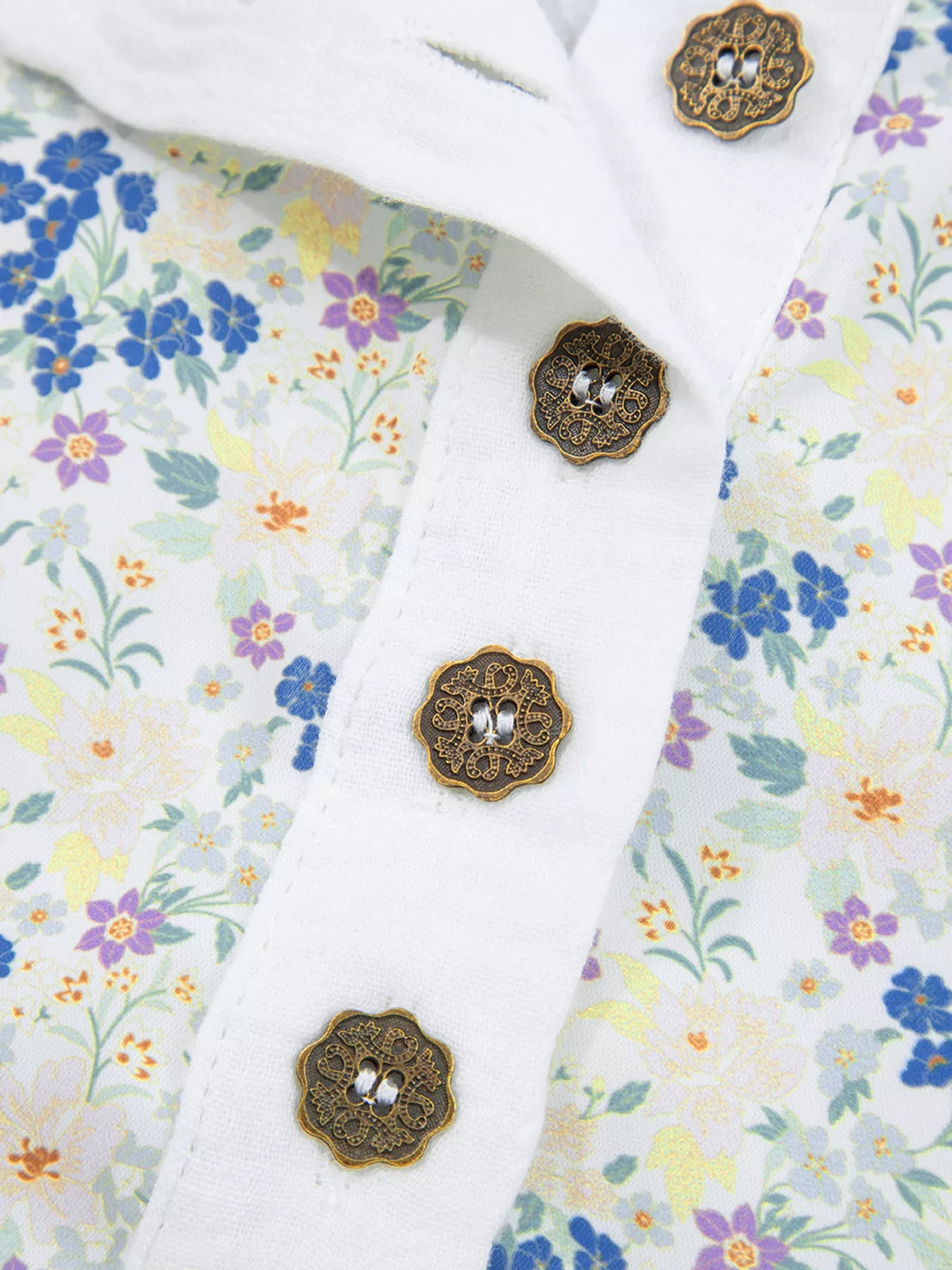 Floral Print Henley Button 3/4 Sleeve Blouse