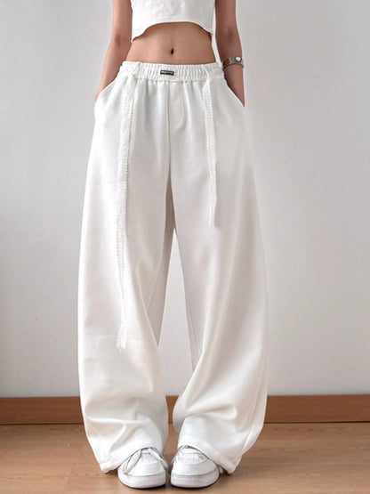 Elastic Waist Wide Leg Pants White