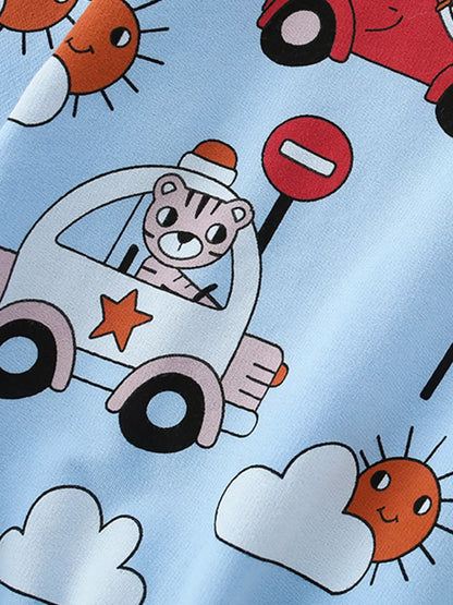 Children's Cartoon Vehicle Print Crew Neck Sweatshirt