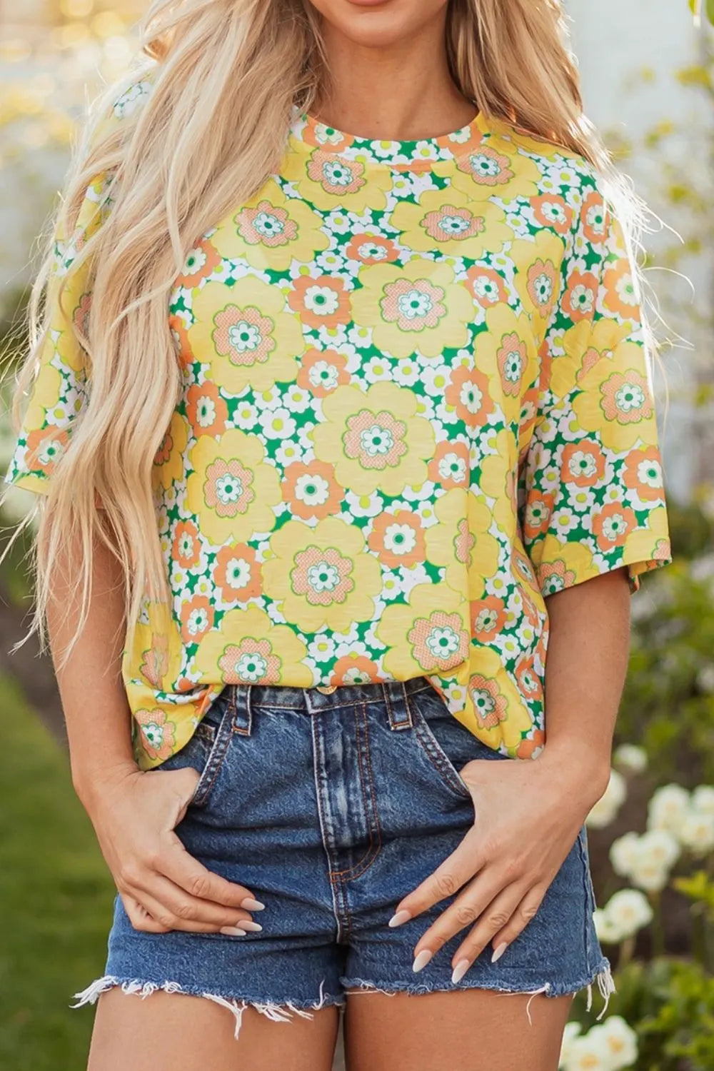 Floral Print Round Neck Oversized T-Shirt