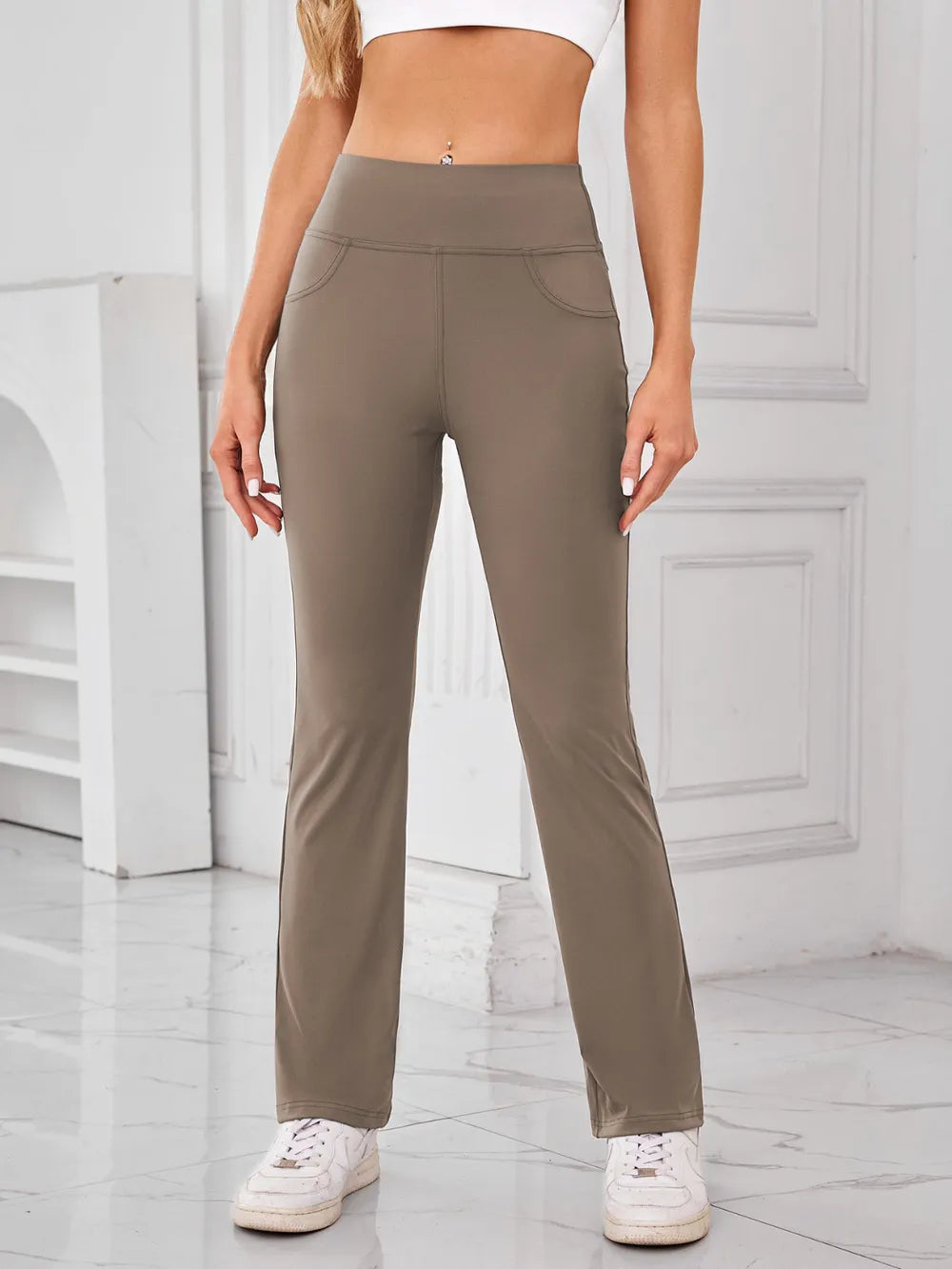 Lovelet High Waist Active Pants with Pockets Camel