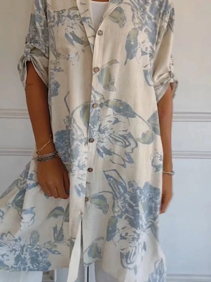 Full Size Floral Print Button-Up Shirt Dress Plus Size