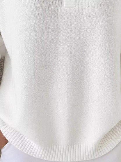 Full Size Half Button Long Sleeve Knit Top Plus Size