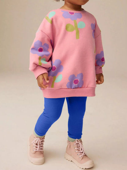 Children's Floral Print Sweatshirt and Pants Set Dusty Pink