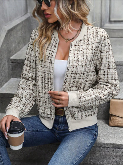 Tweed Zip Up Bomber Jacket