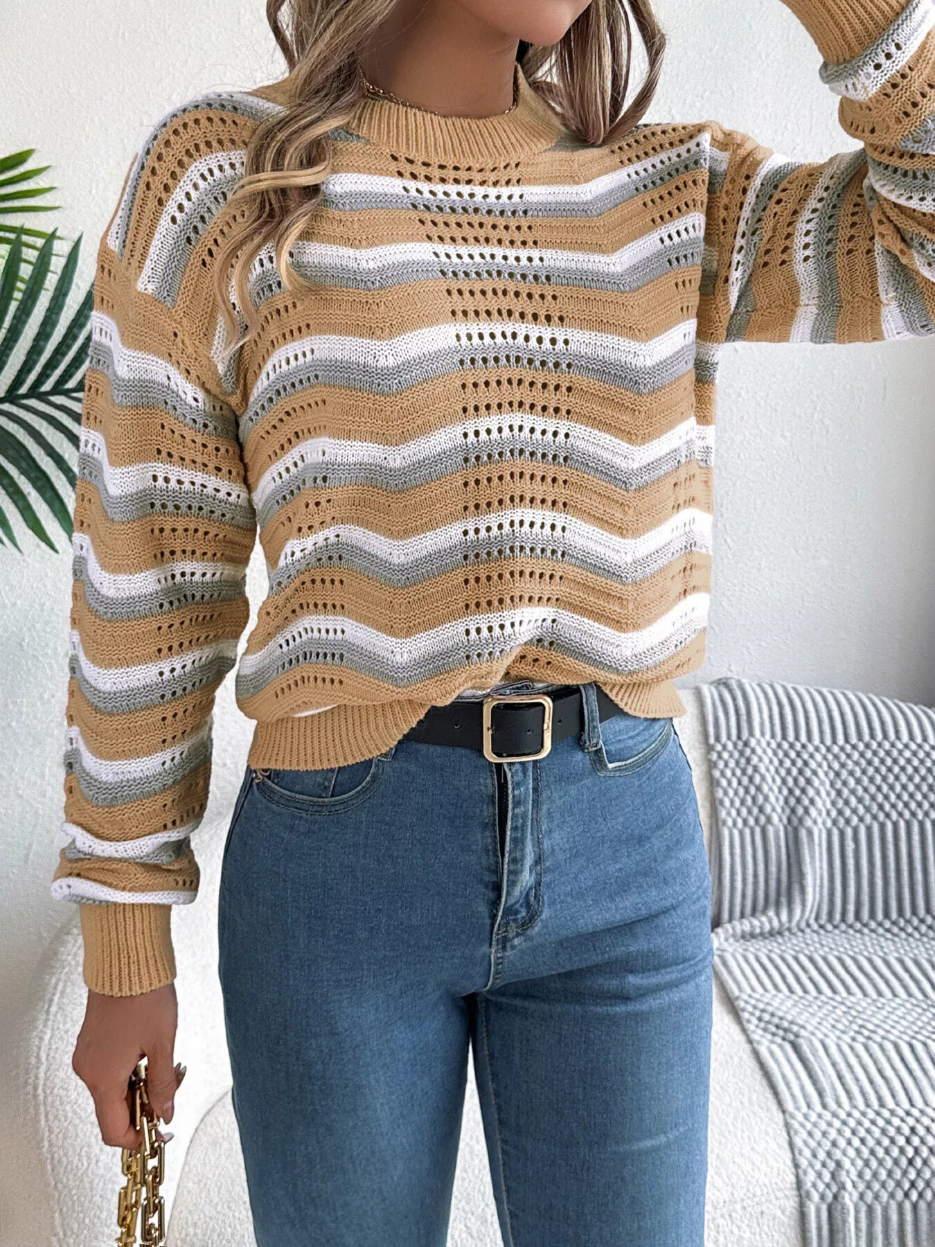 Striped Round Neck Long Sleeve Sweater