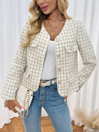 Plaid Button-Front Long Sleeve Outerwear