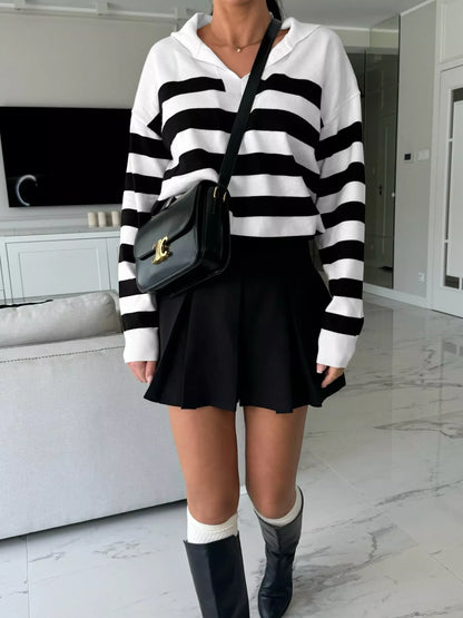 Striped Dropped Shoulder Knit Top