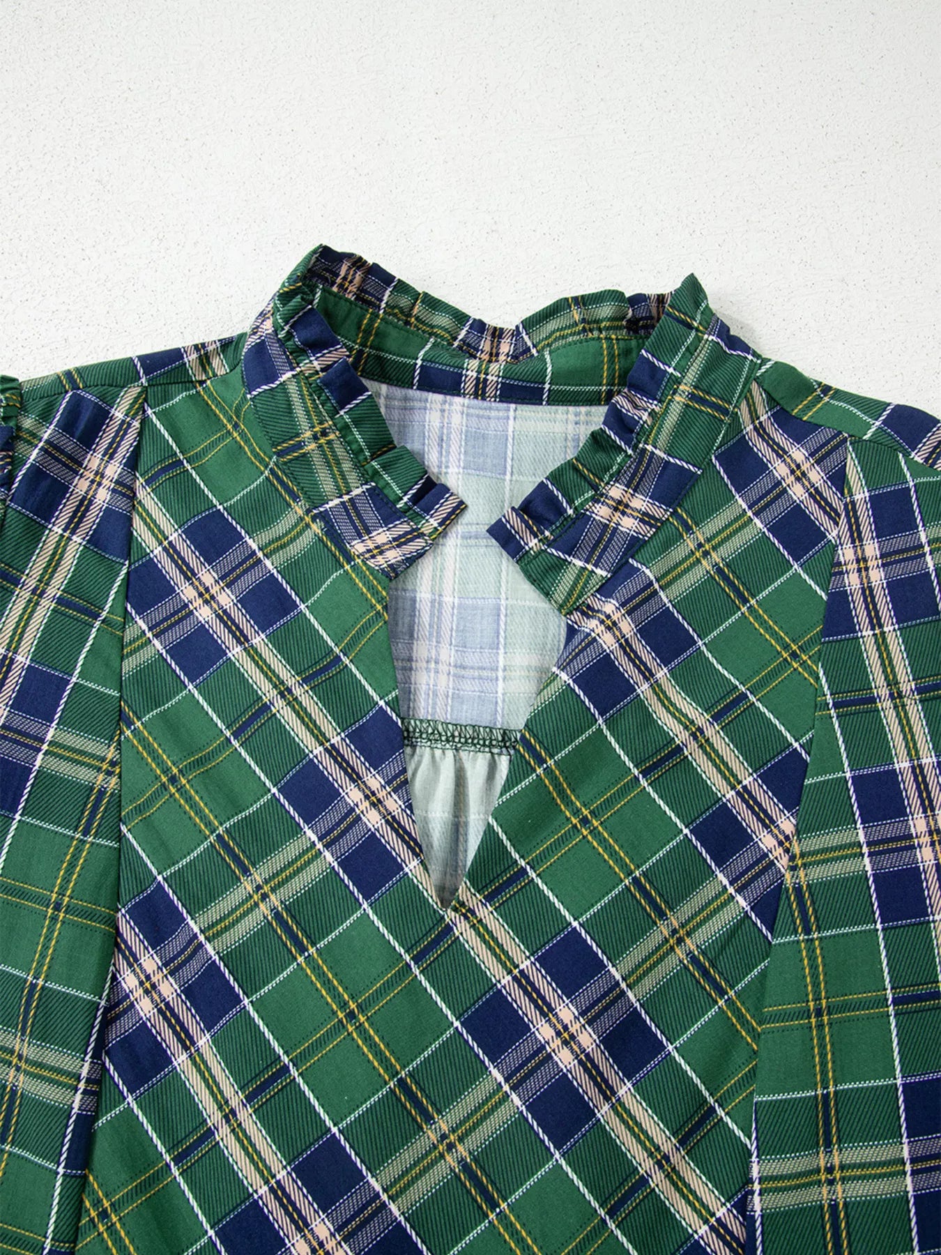 Plaid Frilly Collar Long Sleeve Shift Mini Dress