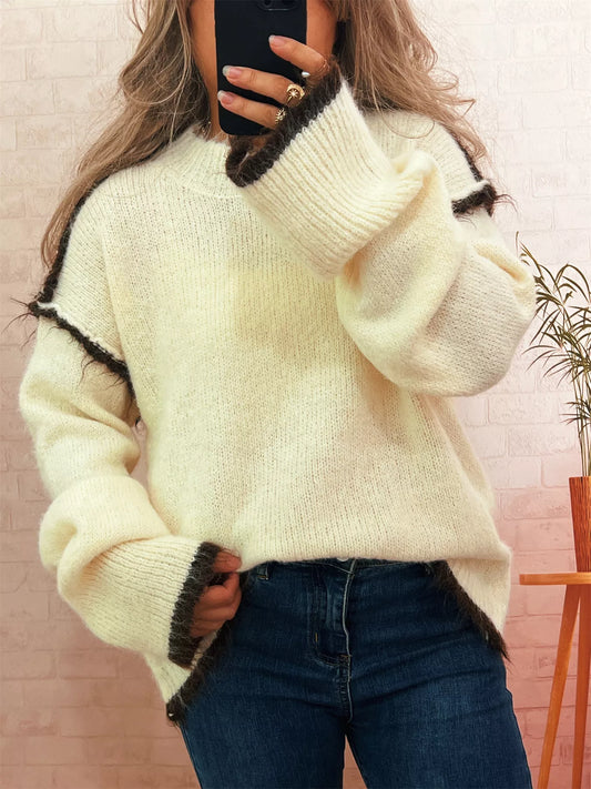 Contrast Trim Dropped Shoulder Sweater