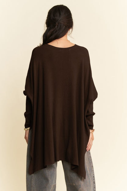 Back To School Sweater - Davi & Dani High-Low Side Slit Batwing Sleeve Top