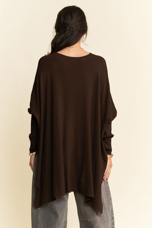 Back To School Sweater - Davi & Dani High-Low Side Slit Batwing Sleeve Top