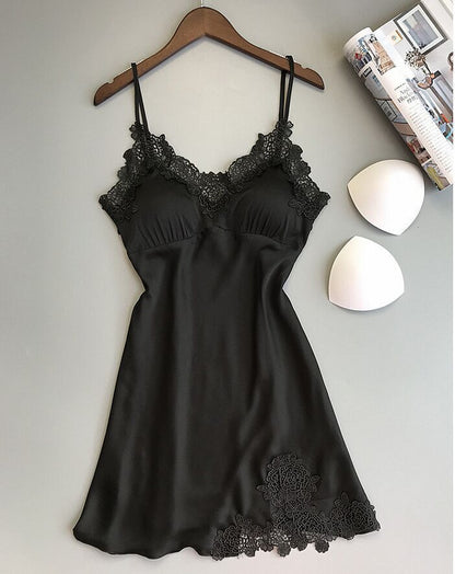 Women Sexy Sling Home Nightdress Black