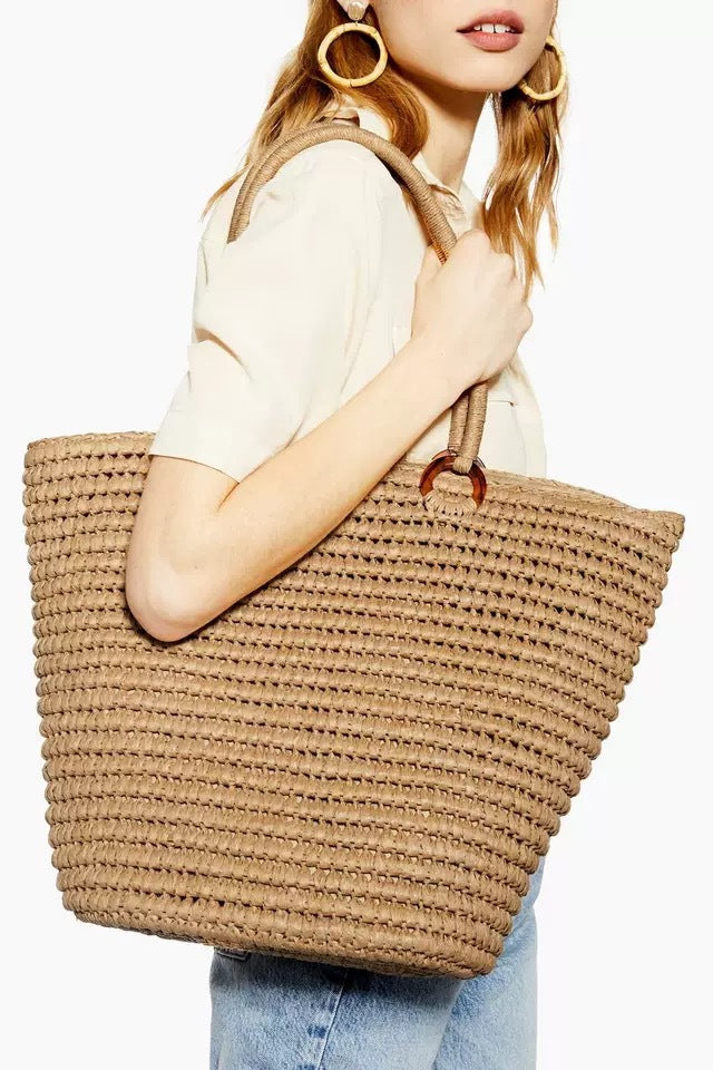 Straw Bag Simple Straw Bag Shoulder Portable Large Capacity Women Bag Summer Vacation Beach Bag Woven Bag One Size Brown