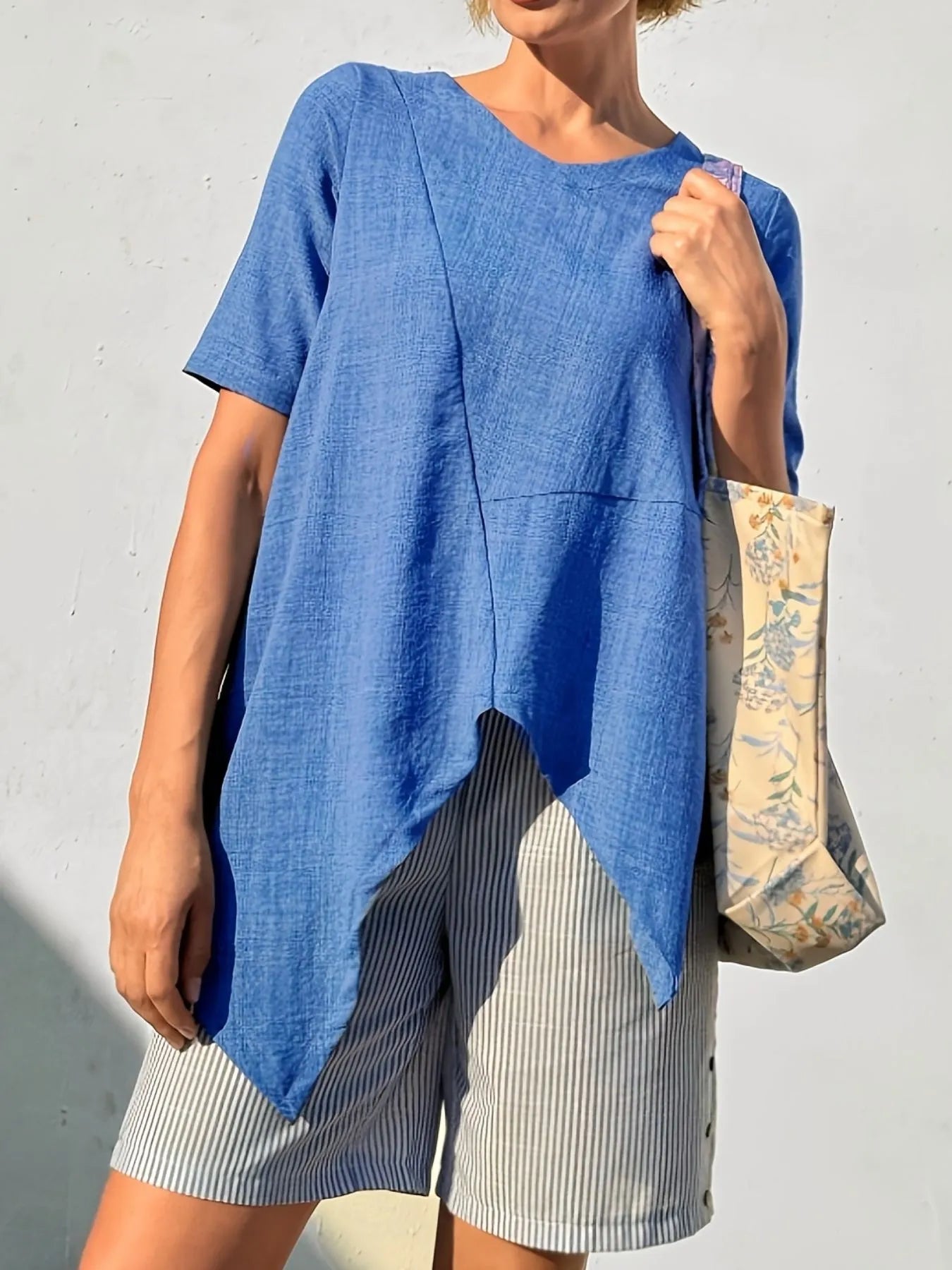 Asymmetric Hem Relaxed Fit T-Shirt Sky Blue