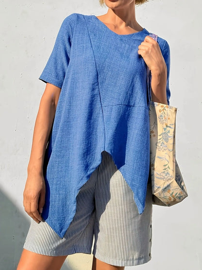 Asymmetric Hem Relaxed Fit T-Shirt Sky Blue