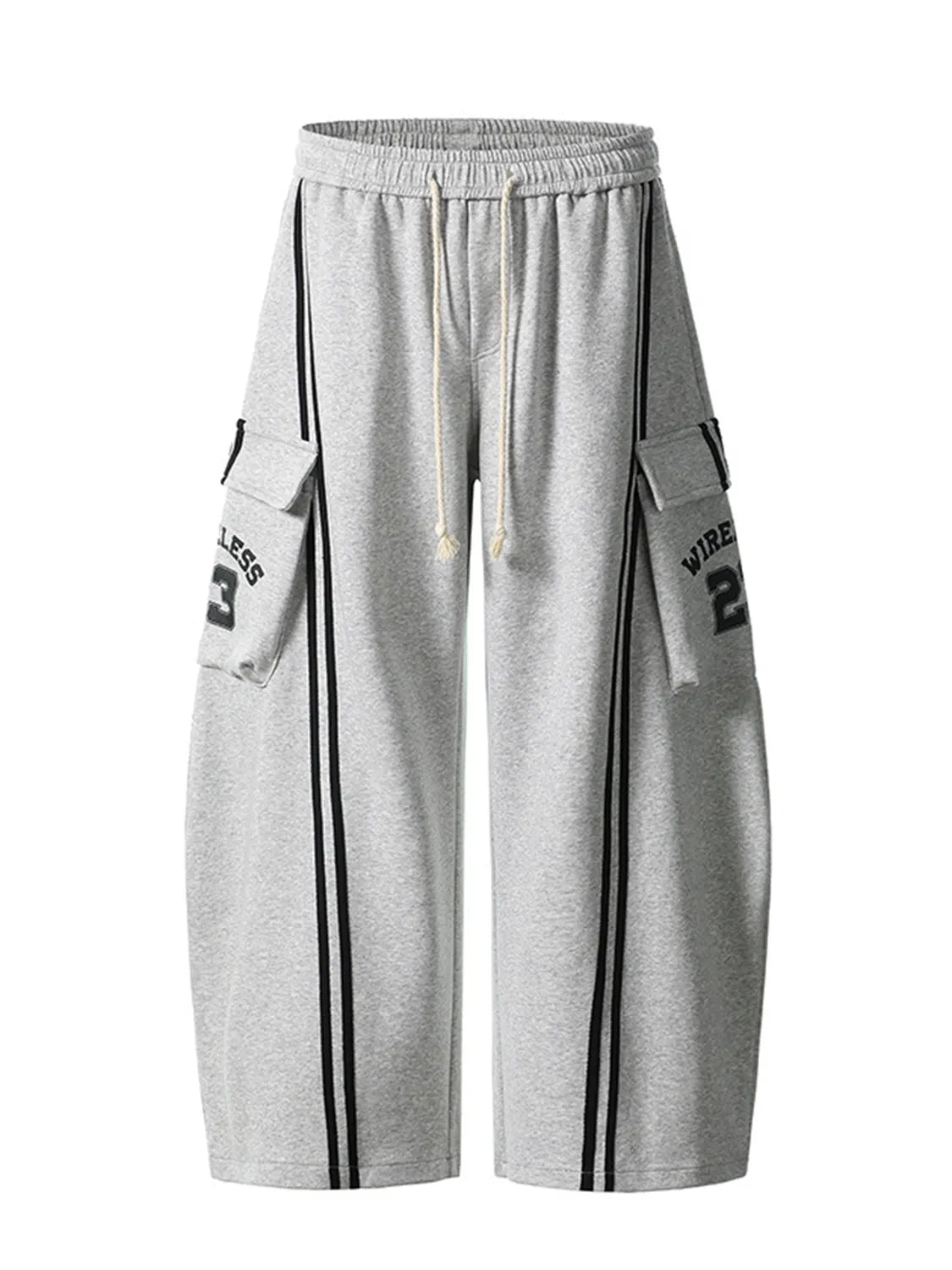 Drawstring Side Striped Wide Leg Pants Light Gray