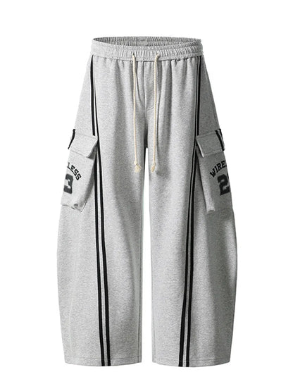 Drawstring Side Striped Wide Leg Pants Light Gray