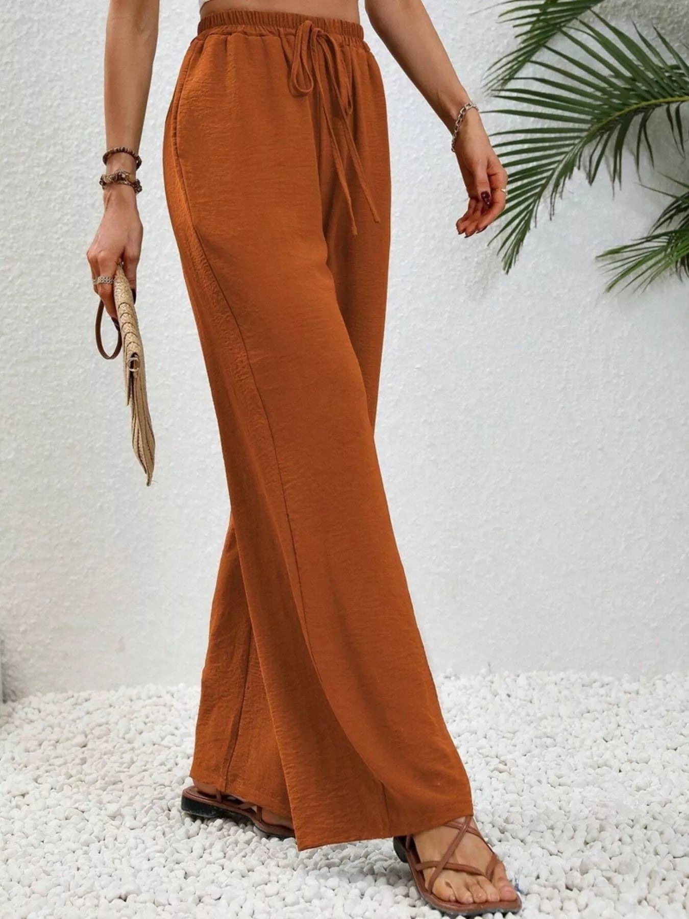 Casual Drawstring Wide Leg Pants