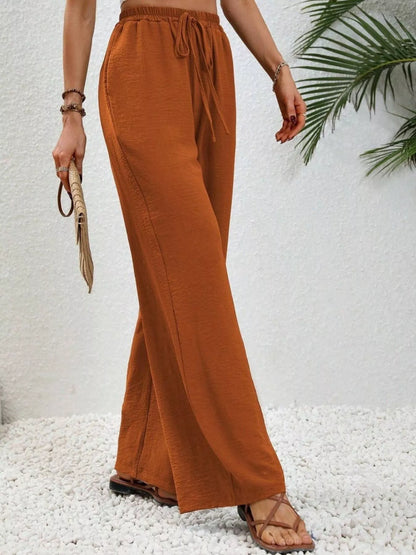 Casual Drawstring Wide Leg Pants