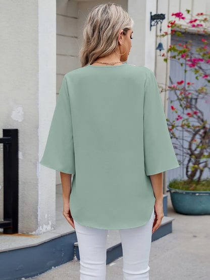 V-Neck Lace Trim Blouse