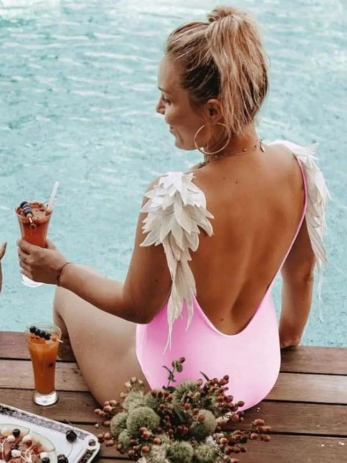 Backless Wide Strap Parent-Child Swimwear Mom-Pink