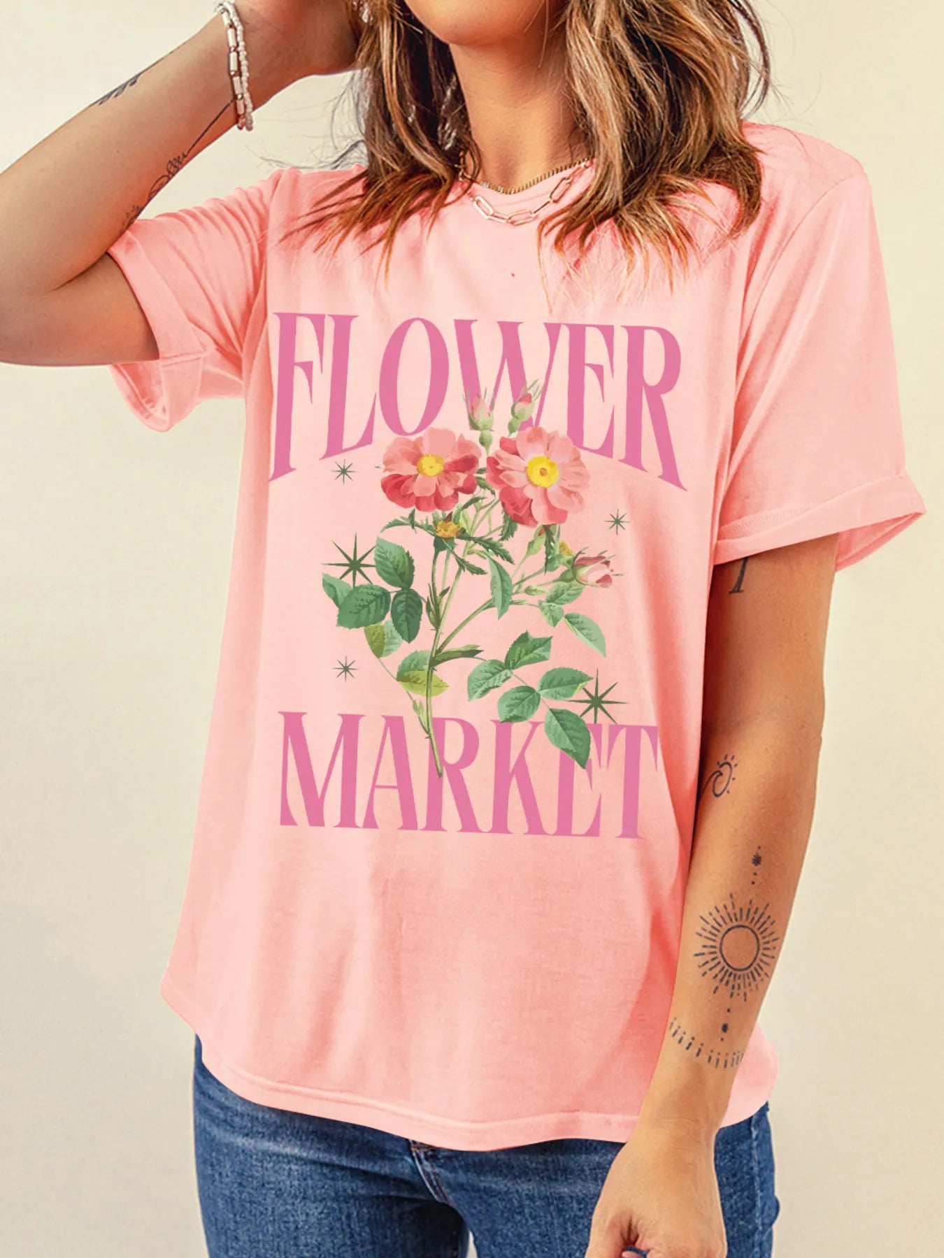FLOWER MARKET Graphic Crewneck T Shirt