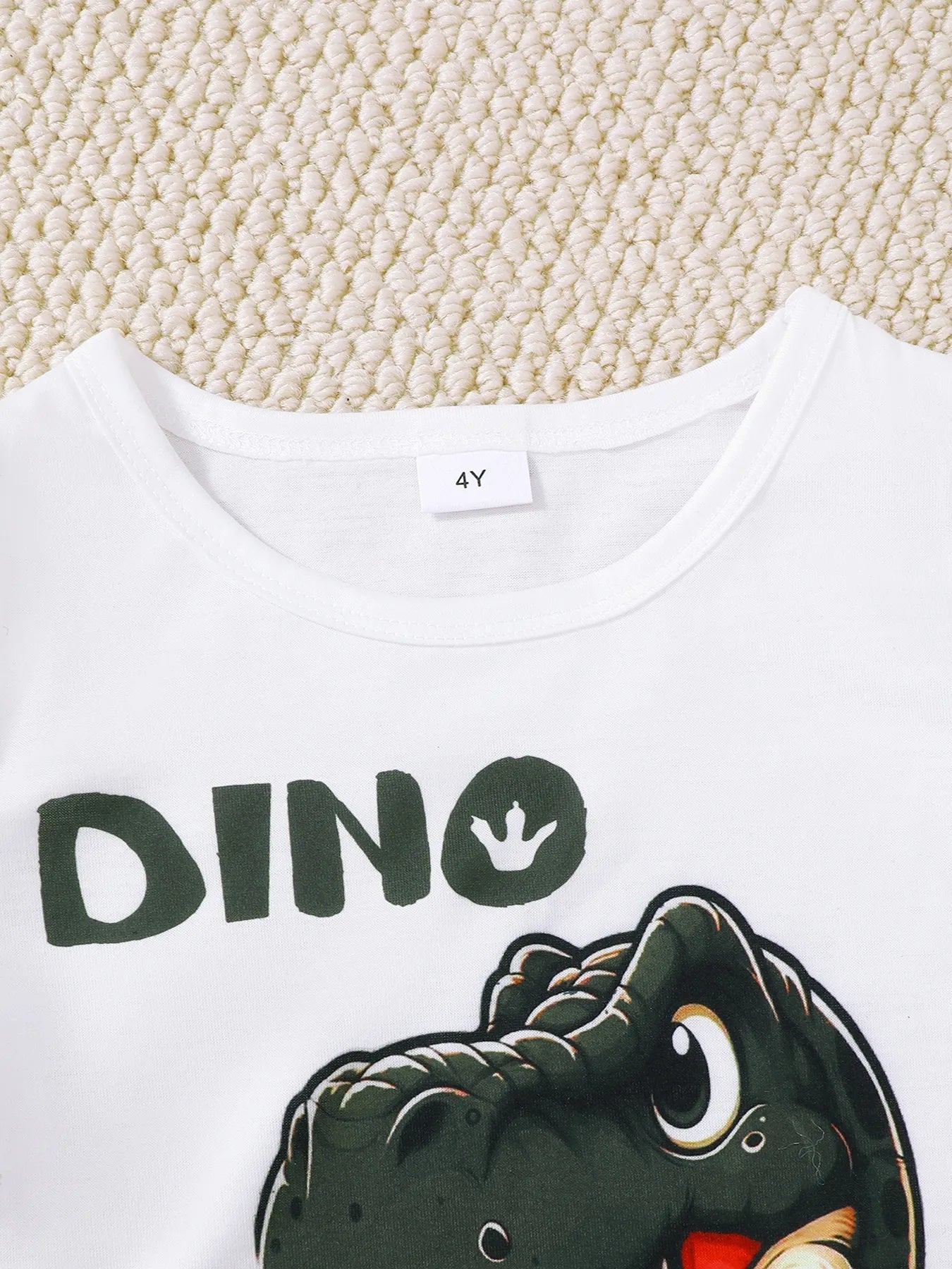 Children's Dinosaur Round Neck Top and Pants Set with Crossbody Bag