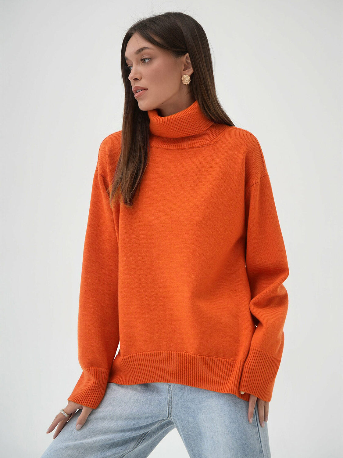 Turtleneck Long Sleeve Sweater Orange