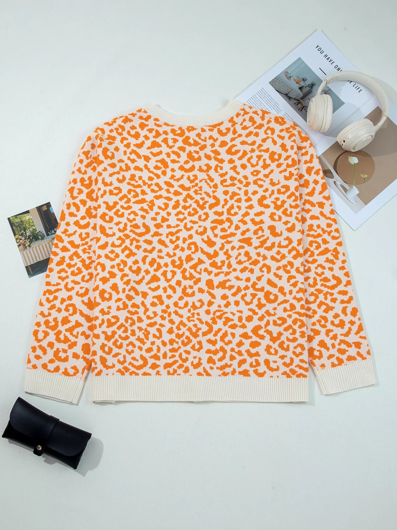 Leopard Drop Shoulder Chunky Knitted Cardigan