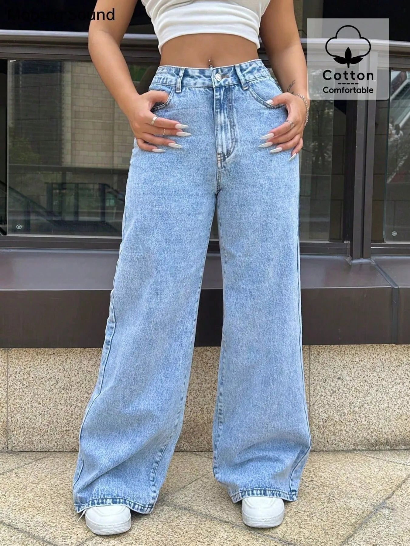 Wide Leg Wash Jeans Blue