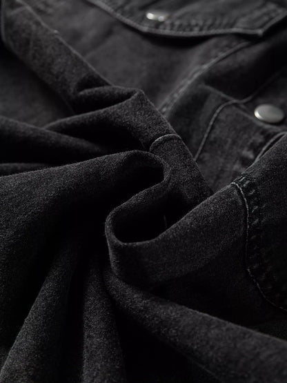 Chest Pocket Raw Hem Denim Loose Shirt Dress