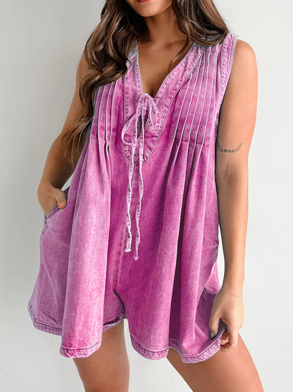 Tied Romper with Pockets Hot Pink