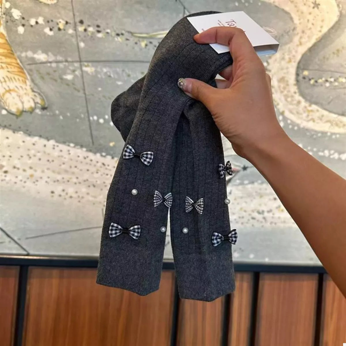 Pearl Detail Bow Crew Socks