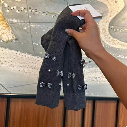 Pearl Detail Bow Crew Socks