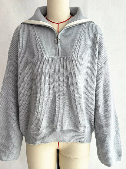 Half Zip Dropped Shoulder Sweater