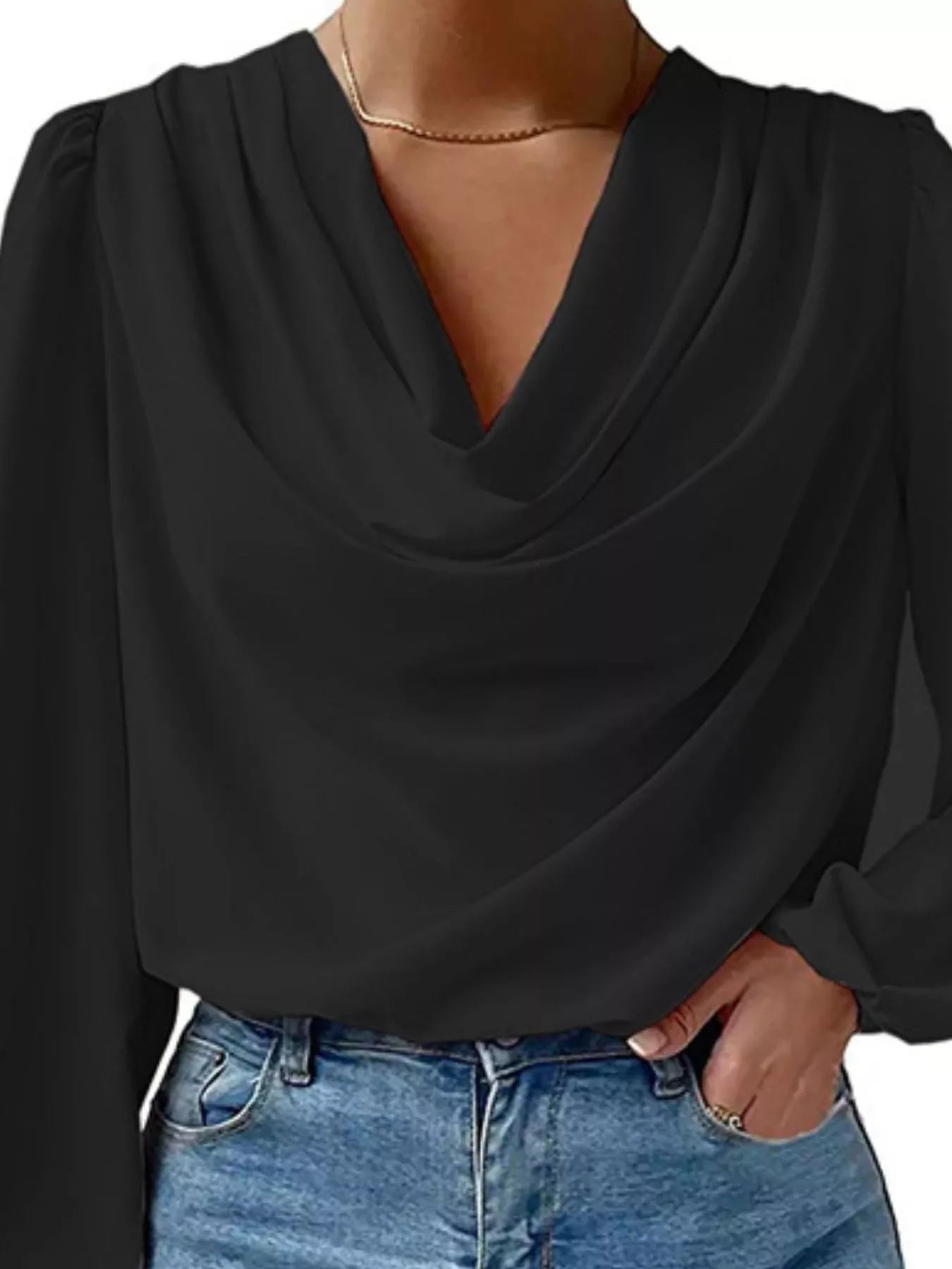 Full Size Cowl Neck Balloon Sleeve Blouse Plus Size