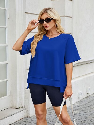 Round Neck Short Sleeve T-Shirt Royal Blue